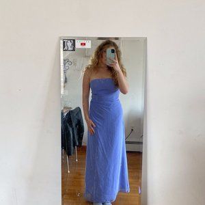 Lilac Blue Beaded Bodice Strapless Prom Dress